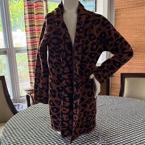 Time and Tru Leopard Print Cardigan - Black and Brown